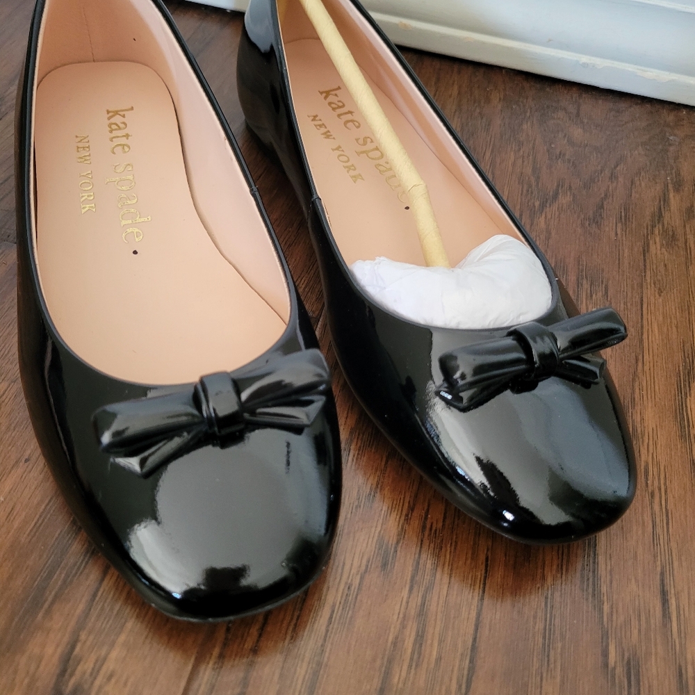 NIB Kate Spade Kiersten Black Patent Leather Bow Ballet Flats Size 7